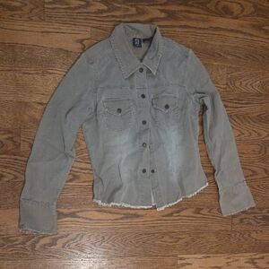 SO - Juniors - Distressed Gray- Green Denim Jacket - Size L